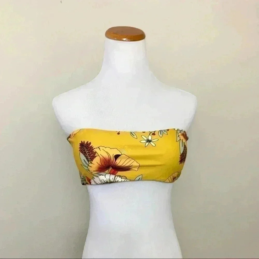 Zaful yellow floral bandeau bikini top